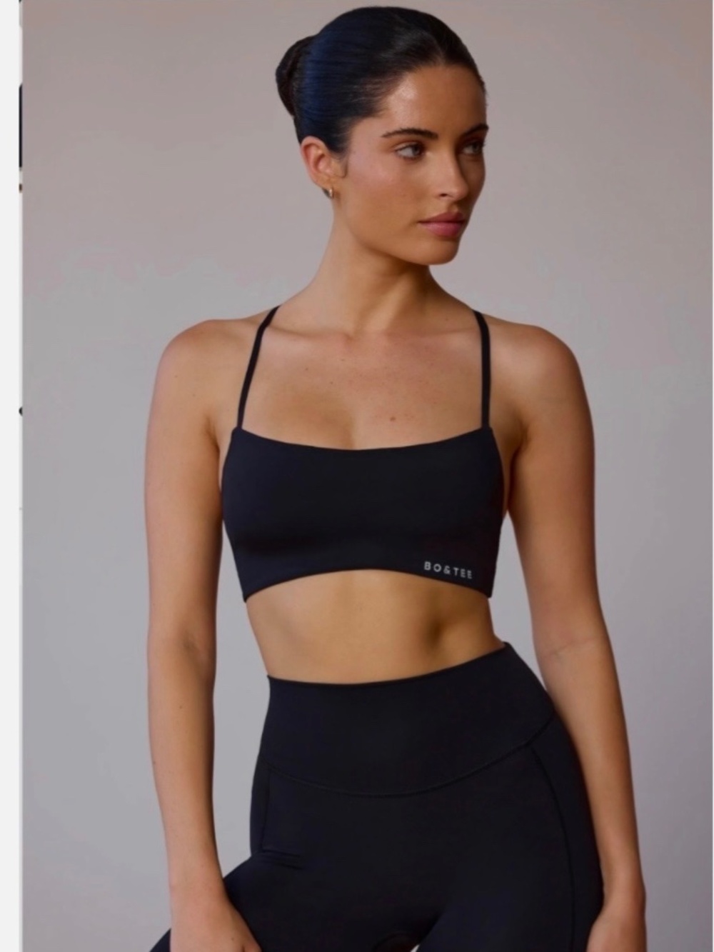 NEW WITH TAGS BO + TEE CROSS STRAPPY BACK SPORTS BRA BLACK MEDIUM $54